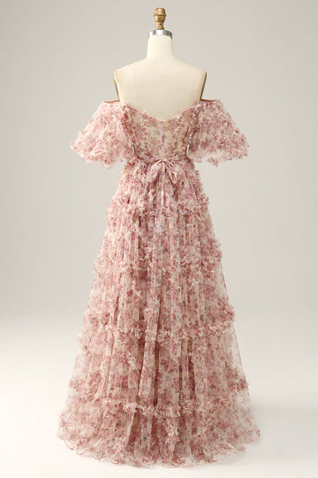 Robe de bal de fleur rouge ivoire sur l’épaule